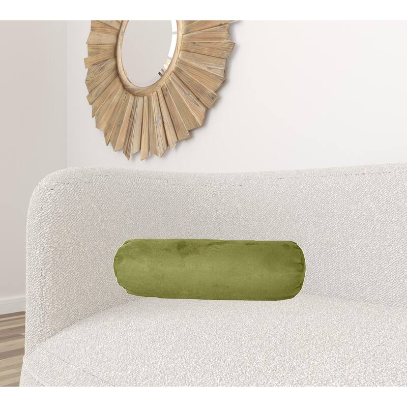 HomeRoots 8" X 20" Moss Green Bolster Zippered Microsuede Solid Color